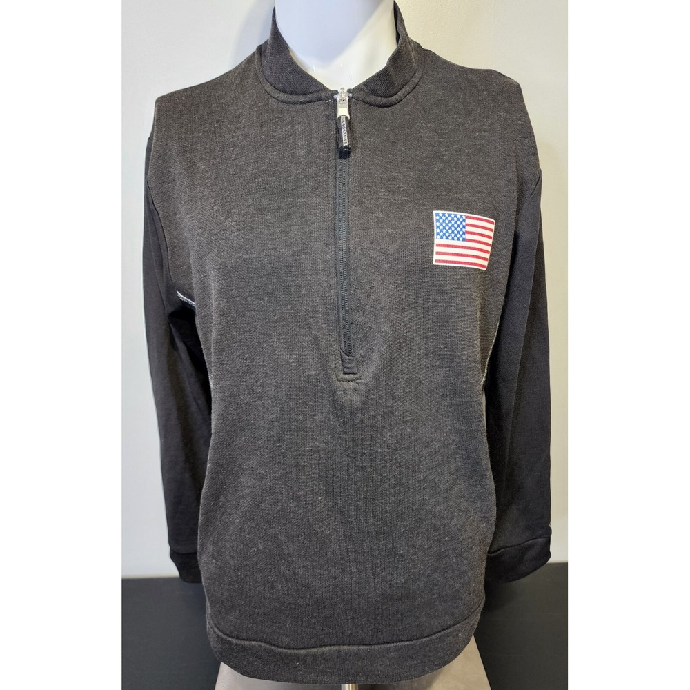 Champion 1/2 Zip Womens‎ Large Pullover Running Jacket Athletic Grey with Flag